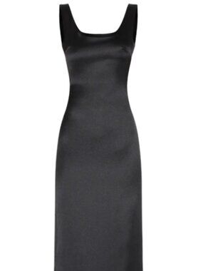 Black Satin Scoop Neck Maxi Dress